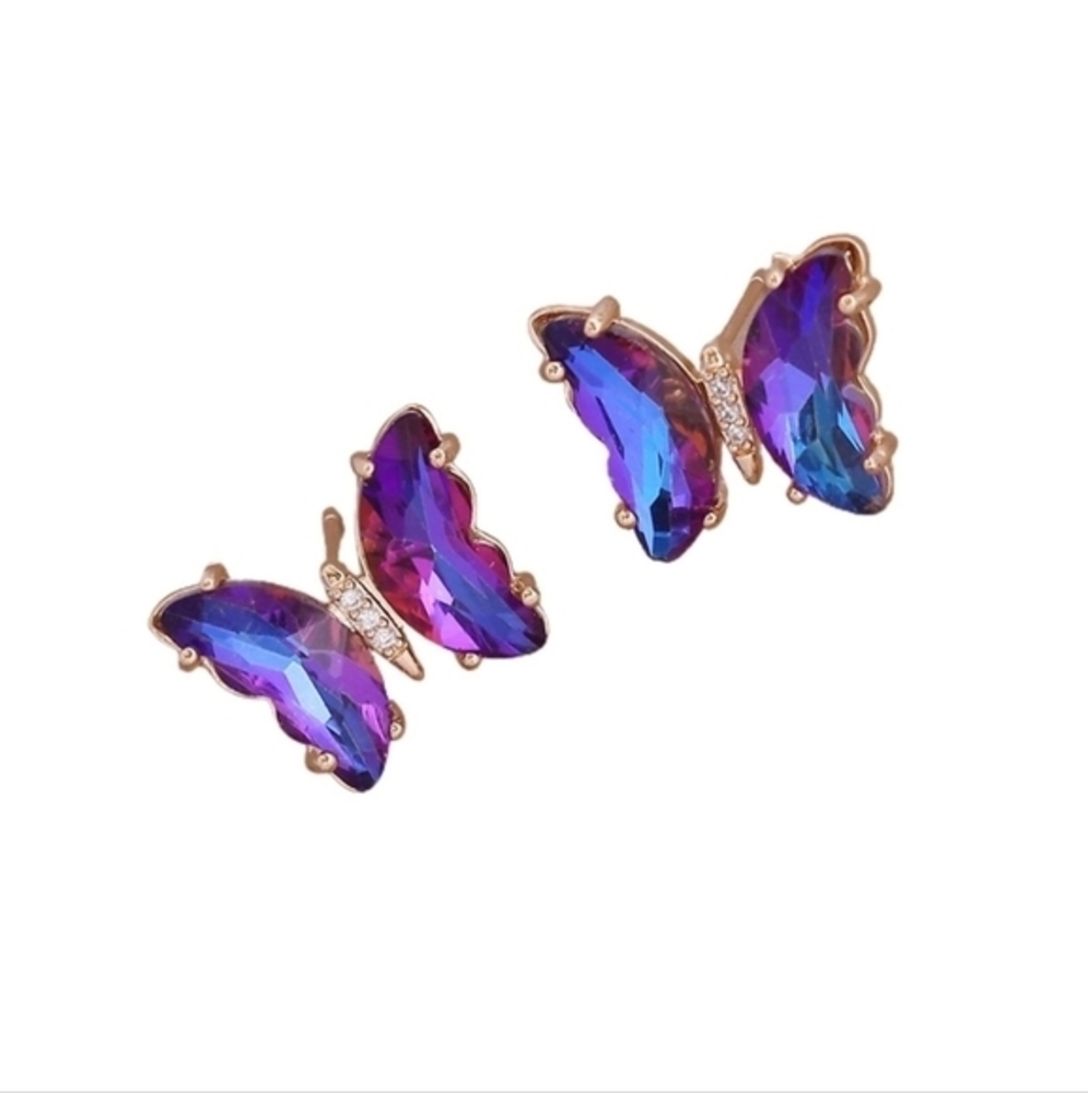 Multi-Color Gradient Cubic Zirconia Butterfly Stud Earrings‎ Deep Purple